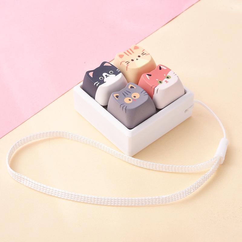 Cute Cat Keycap Fidget Toy 4 Keys Keyboard Pendant Stress Relief Clicker Button Toy Bag Charm Gift For Girls