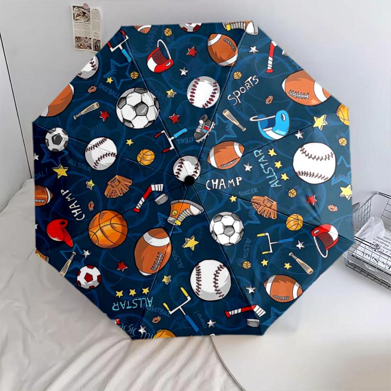 1 PC Automatic Folding Umbrella - Football Pattern, Portable & Foldable Design with 8 Ribs, Christmas Birthday Gifts