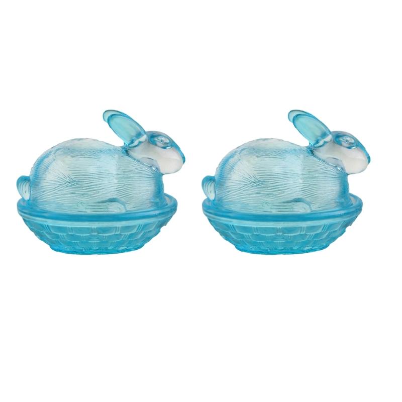 Lovely Transparent Glass Rabbit Jar Household Candy Dispenser Bowl with Lid Kitchen Counter Decoration