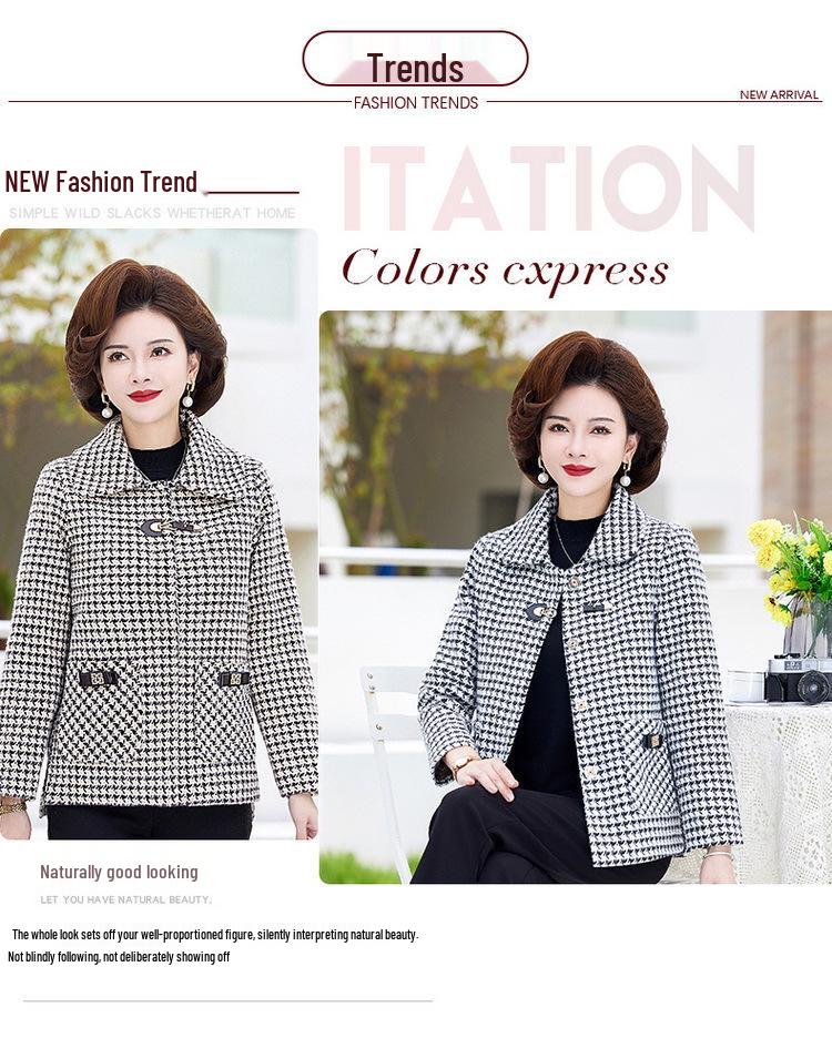 2025 Fashionable Plaid Woolen Jacket for Women, Perfect for Middle-Aged Moms and Seniors