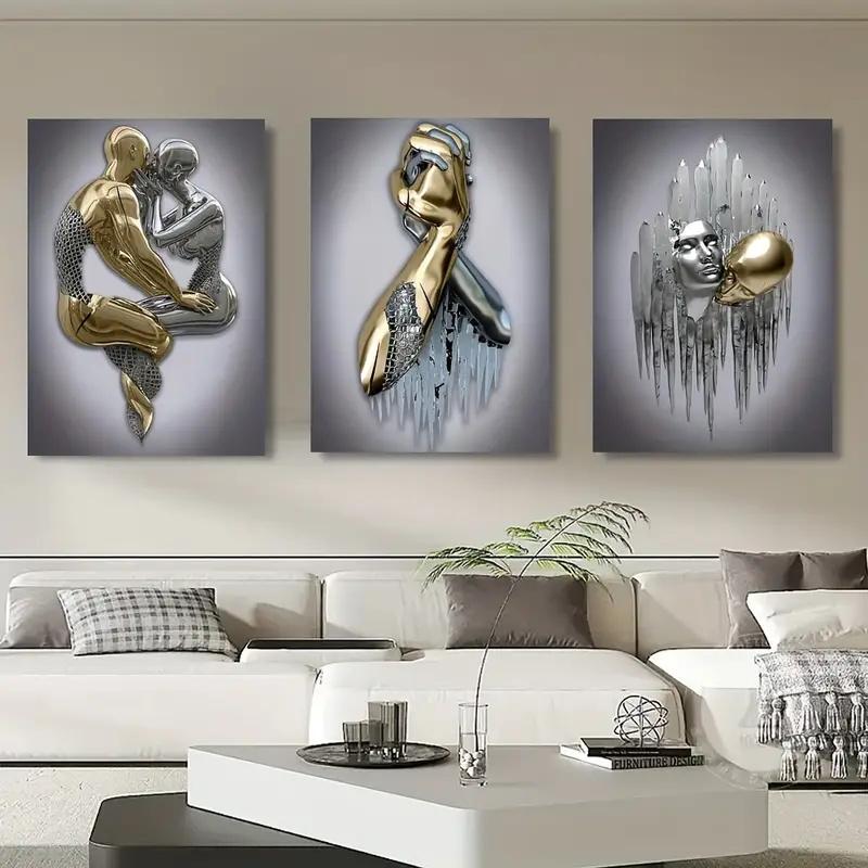 Statue Art Canvas Painting Decor Romantic Abstract Poster Modern Living Room Bedroom 3pcs Metal Figure