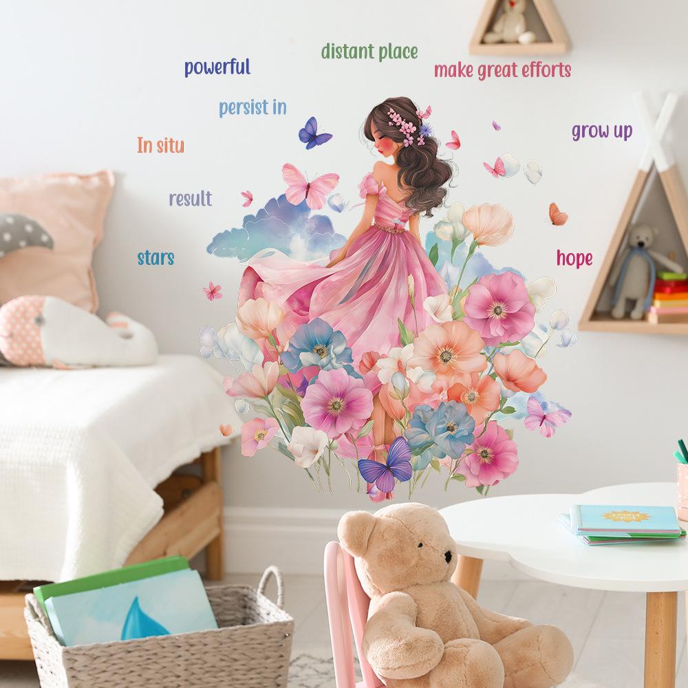 Gemalte Blumenfeen und inspirierende englische Mädchenzimmer Wanddekorationssticker