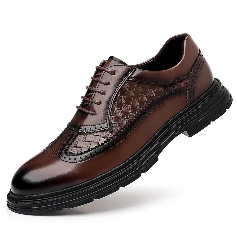 British Style Thick Soled Block Leather Shoes Fashionable Business Affairs Lace Up Oxford Shoes Luxury Brand Classic Men Shoes