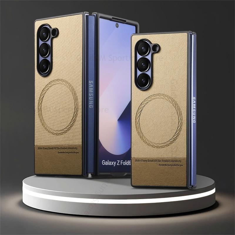 For Magsafe Magnetic Leather Phone Case For Samsung Galaxy Z Fold7 5G Wireless Charger Magsafing Hard PC Tough Cover For Samsung Z Fold 7 6 5 4 3 5G