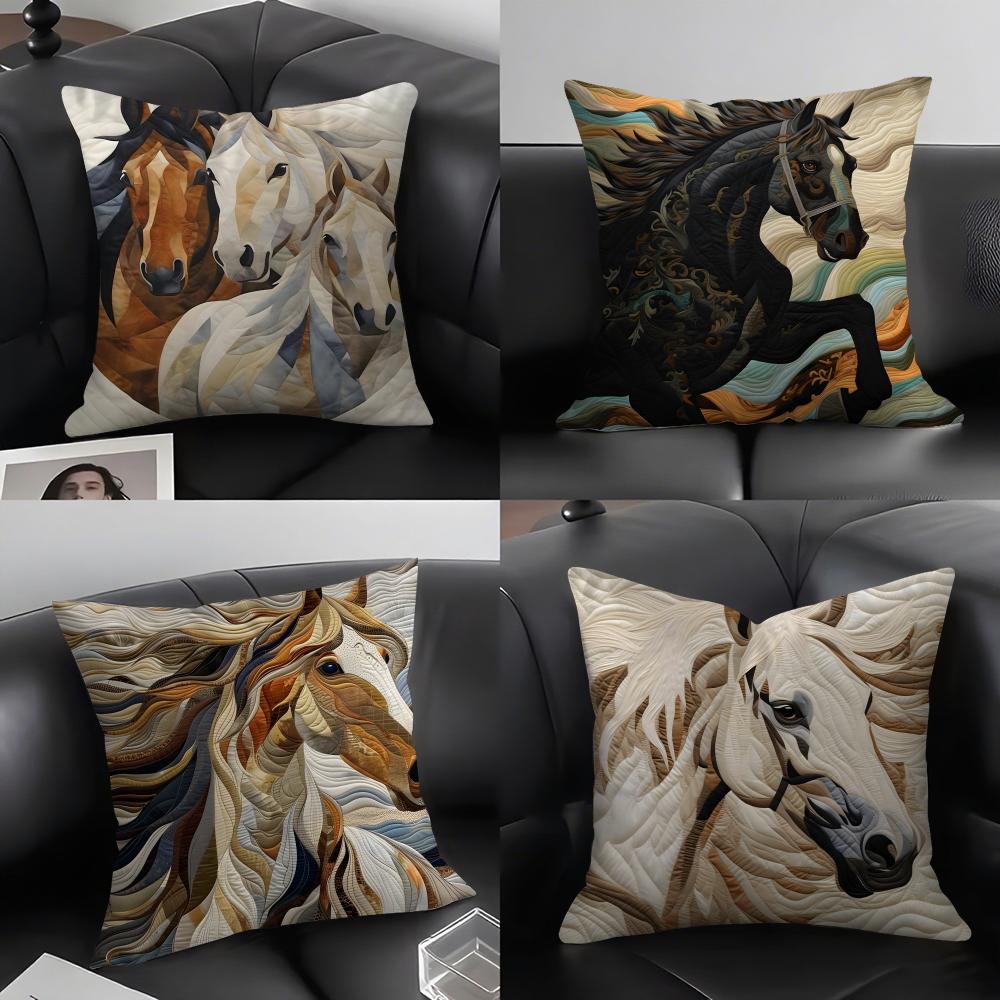 Printing Stylish Horse Fashion Cushion Cover Pillowcase Ultra Soft Skin Friendly Fabric Cloud Like Comfort  Concealed Zipper