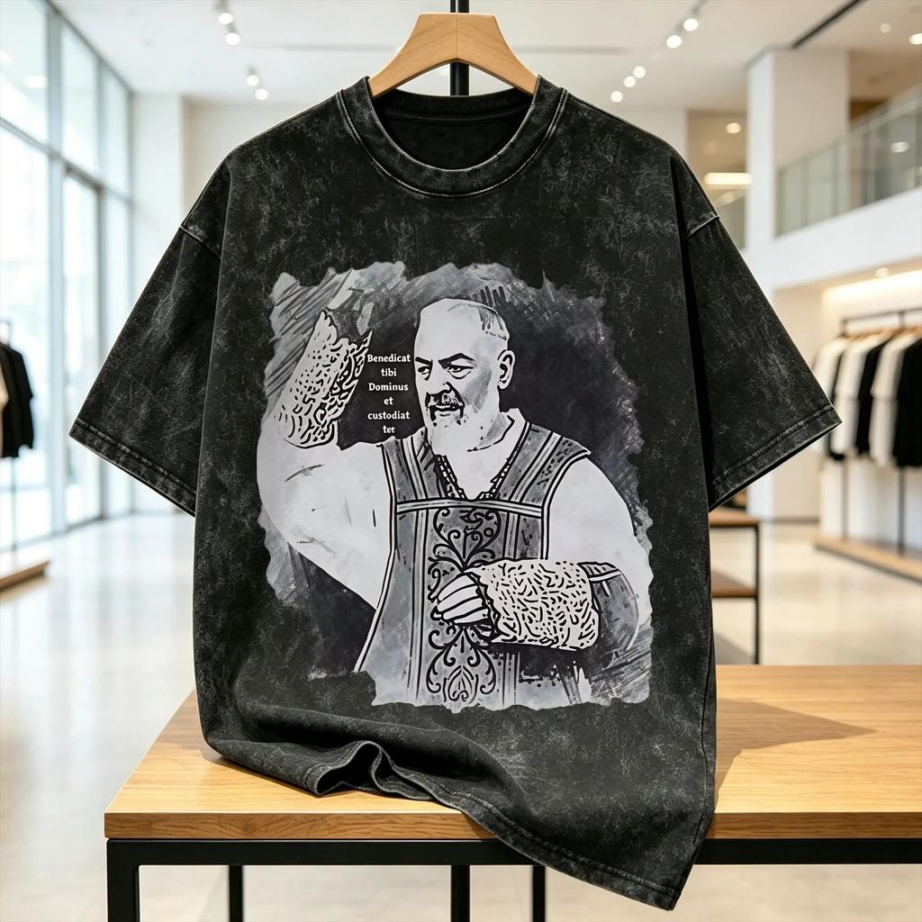 T-shirt da uomo Padre Pio di Pietrelcina Top Tee Streetwear Estivo Manica Corta Girocollo Design Harajuku T-shirt Economica