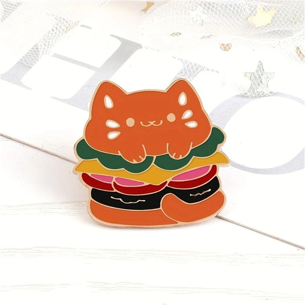 Food Cartoon Animal Brooch Creative Trash Can Kitten Brooch  Shirt Decor