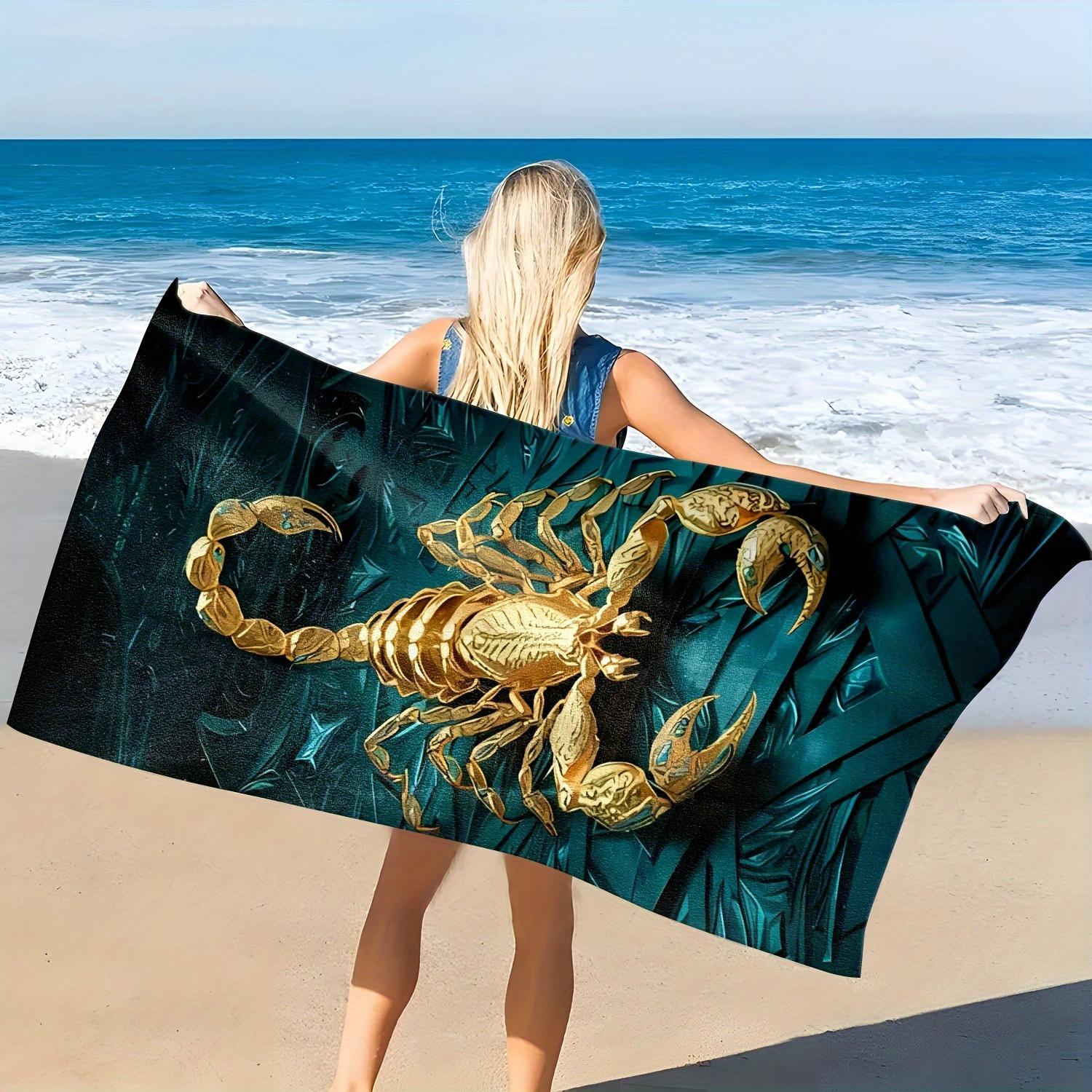 

Golden Scorpion Beach Towel - Large Quick-Dry Microfiber, Sand & Sun Protection, for Swimming, Yoga, Modern Cartoon Design W40*H60(CM)
