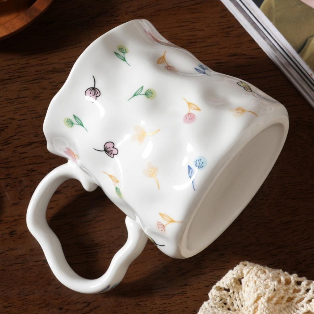 Floral Decoration Ceramic Coffee Mug Handmade Breakfast Cup Drinkware Cafe Cup  Home Office Use