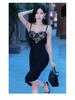 European-American Lace Backless Spaghetti Strap Dress - Sexy Bandage Patchwork Tight-Fit Skirt