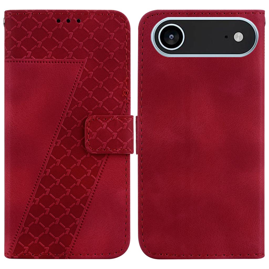 For iPhone 17 Air Stand Case 7-Shaped Pattern Imprint Leather Phone Cover with Strap