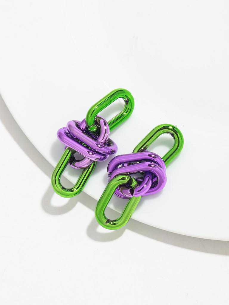 Retro Acrylic Oval Link Drop Earrings for Women New Trendy Metallic Colorful Geometric Chain Long Earring Punk Jewelry Gifts