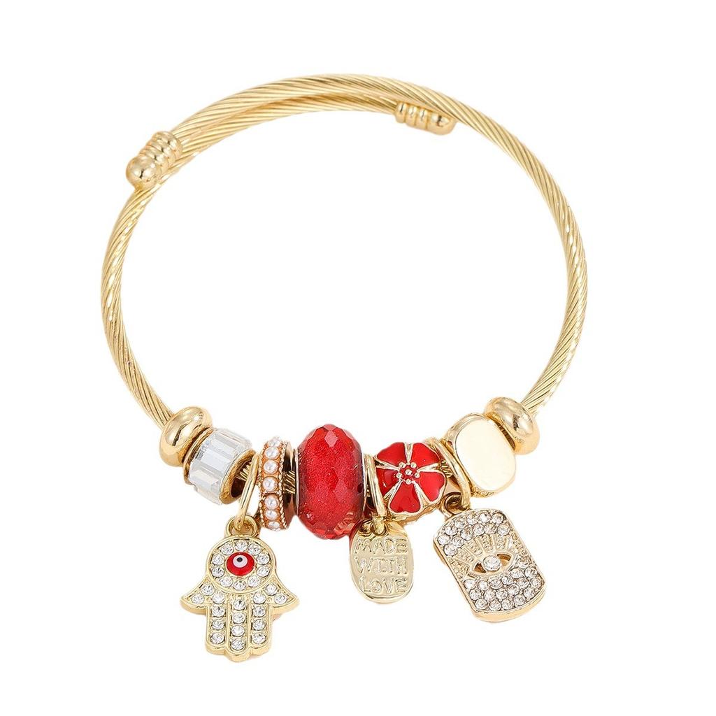 Bracelet DIY Inlaid Heart Pendant Adjustable Open Bangle