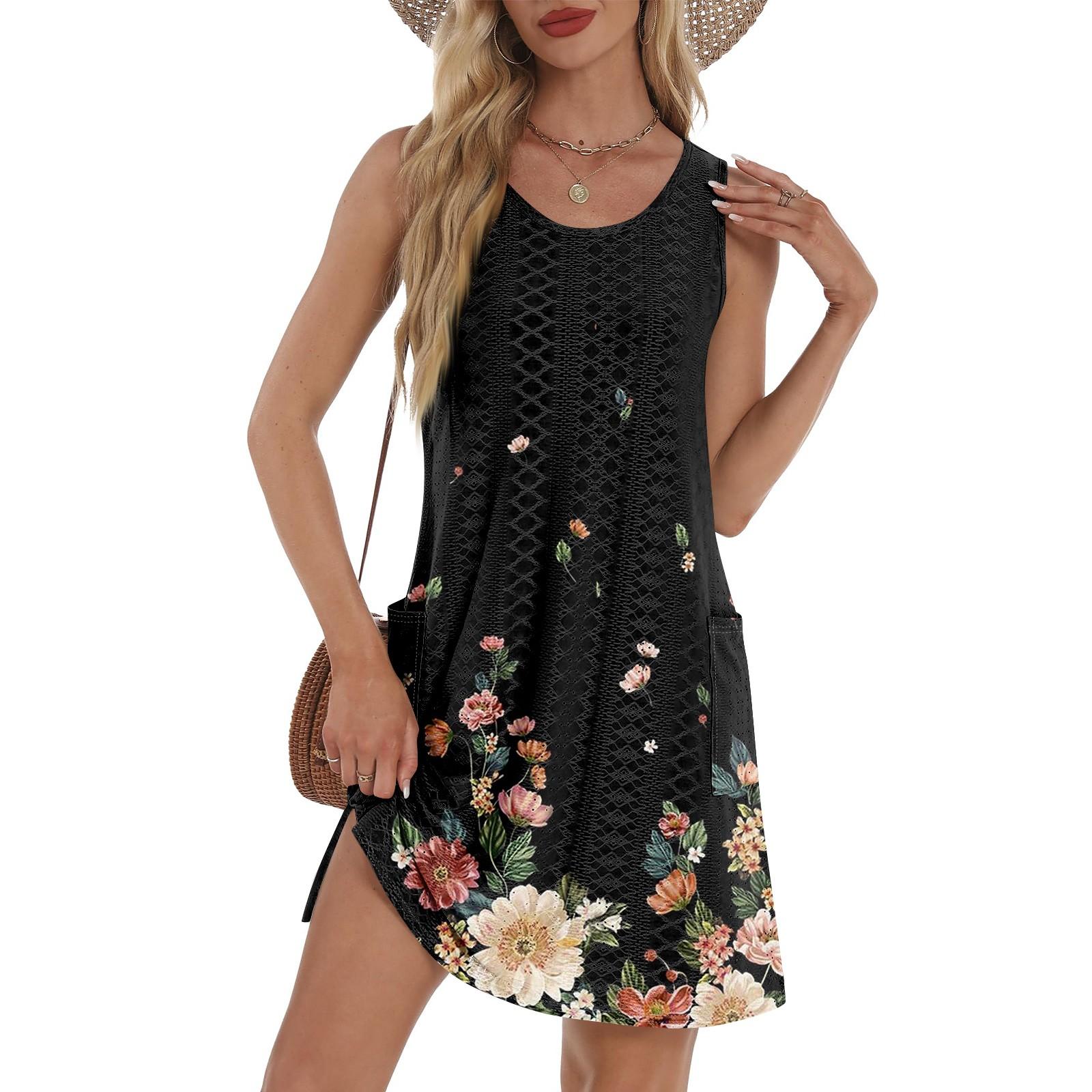 

Женский повседневный сарафан с карманами, летнее пляжное платье в стиле бохо, футболки, платье с V-образным вырезом, свободные платья-майки XXL чёрный