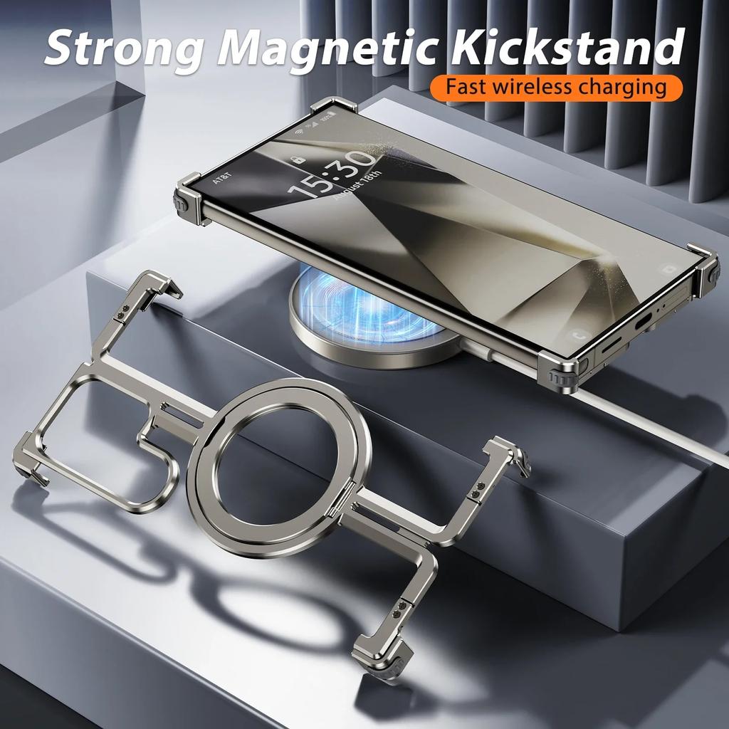 For Samsung Galaxy S25 S24 Ultra Plus Galaxy Metal Bumper Ring Stand Magnetic Phone Case With Finger Ring Holder Phone Cover