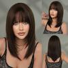 Dark Brown Layered Straight Wig for Women - Chest Length Air Bangs, Daily Natural Medium Long Full Cap Wig, Multiple Dark Brown Options Available