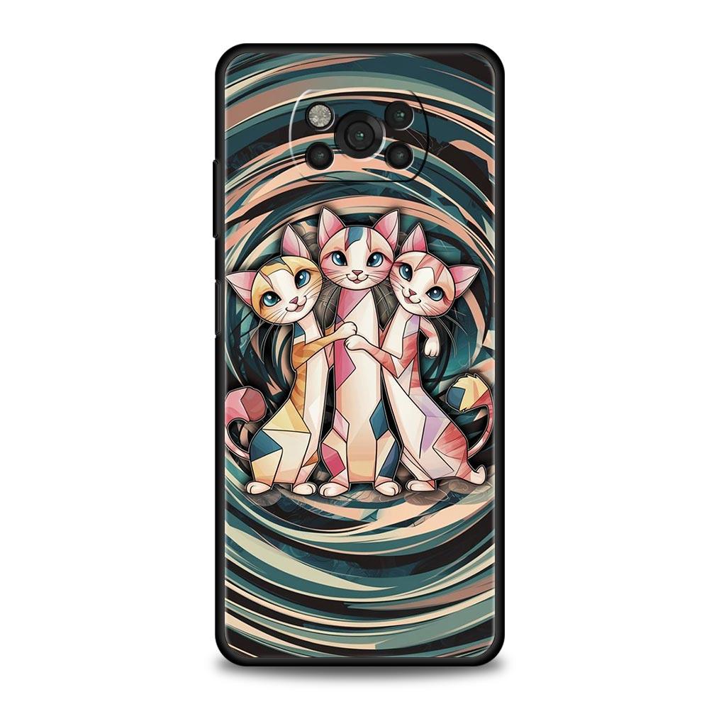 Colorful Cat Design Phone Case Cover for Xiaomi Poco F7 Ultra F6 F5 F4 F3 X6 X5 X4 X3 NFC C51 C55 M4 GT 5G Soft TPU Shell Capas