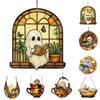 Halloween Acrylic Suncatcher Adorable Ghost Reading Book Pendant Black Cat Teacup Spooky Window Hanging Decoration for Home Parties Festivals