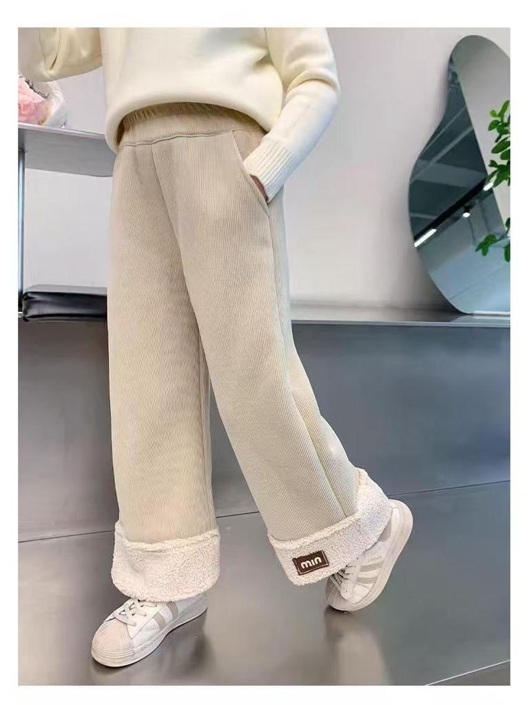 Girls' Warm Lambswool Wide-Leg Winter Pants