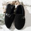 Women Fuzzy Shearling Mules Buckle Strap Fur Lined Slip On Warm Winter Casual Flat Loafers