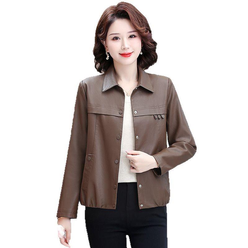 Spring & Autumn PU Leather Jacket for Middle-Aged Ladies - 2025 Style