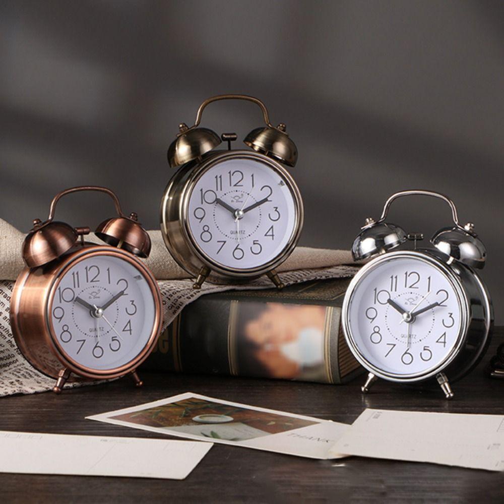 Metal Vintage Alarm Clock Double Bells Bedside Clock Mini Table Clock  Dormitory