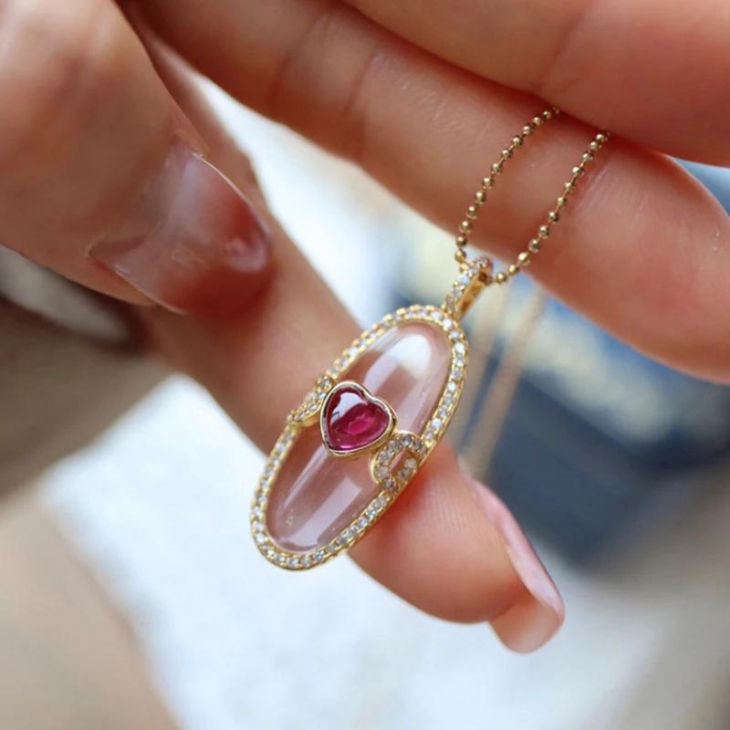 Natürlicher Eis-Chalcedon mit Samen Romantischer herzförmiger Anhänger Hochwertige Exquisite Und Modische Halskette Neuer Schmuck