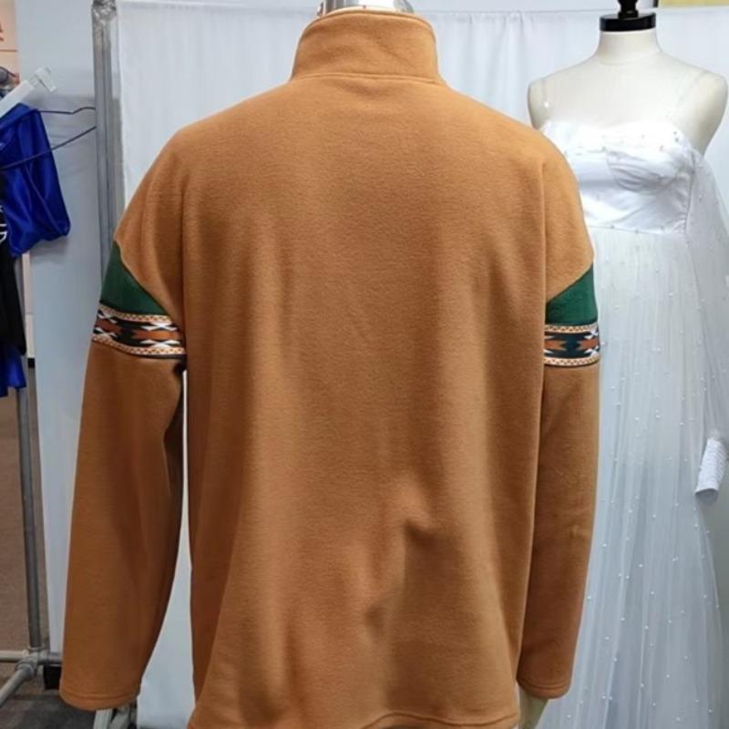 Large Size Retro Surf Stitching Polo Zipper Sweatshirt Autumn Daily Outdoor Casual Top