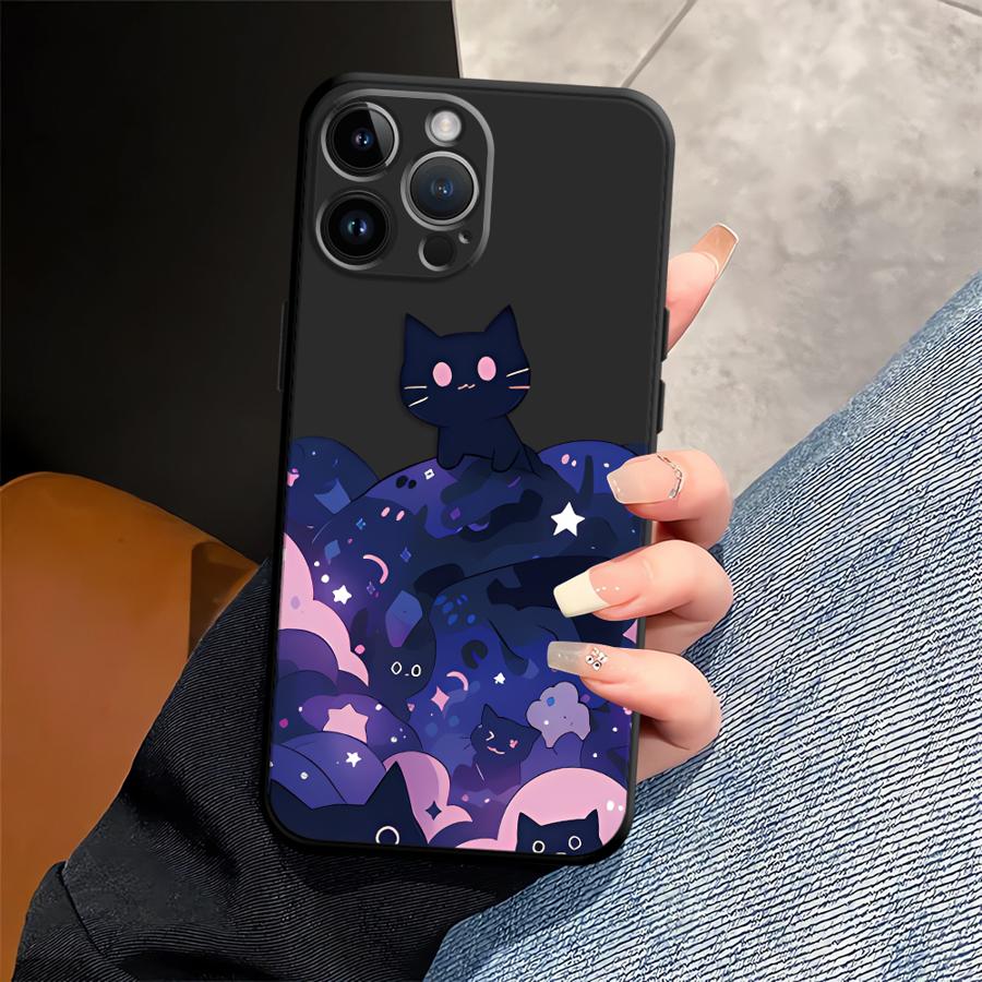 Funda Phone Cover Case for Apple iPhone 17 Pro Max XR XS MAX 15 Pro 7 8 Air 16 13 12 14 11 Black Cat Starry Night