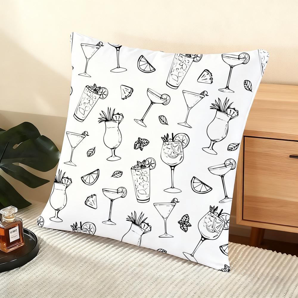 Cocktail Pattern Cushion Cover Soft Short Plush Pillow Cover Smooth Cozy Texture Aesthetic Cushion Case Home Decor