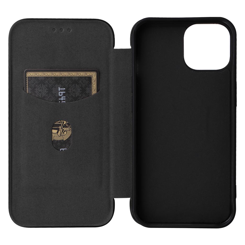 Card Holder Leather Phone Case for iPhone 15,Carbon Fiber Texture Stand Phone Cover