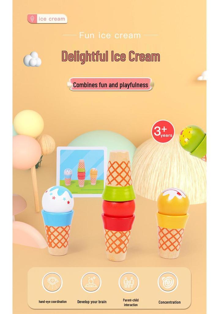 Wooden Ice Cream Shop Pretend Play & Cash Register Toy for Kids
