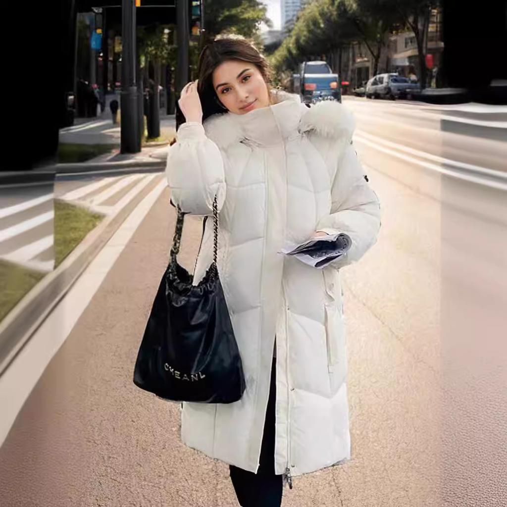 YJKDYK 2024 Winter Damenjacke Weiblicher Pelzkragen Warme Lange Parkas Mäntel Damen Hoher Kragen Verdicken Warme Baumwolljacke