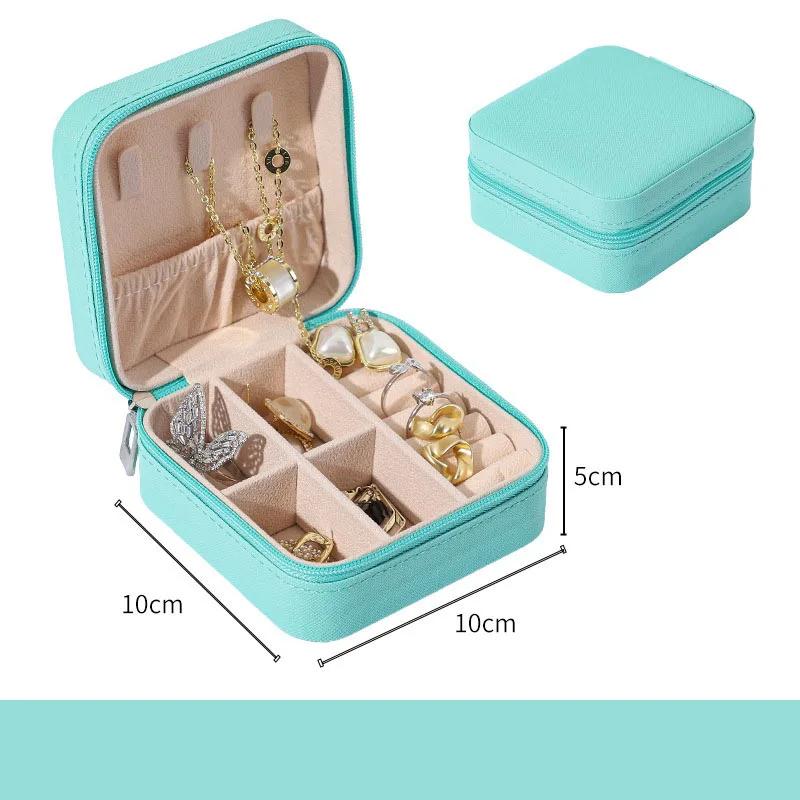 1PC Mini Jewelry Organizer Display Travel Jewelry Zipper Case Boxes Earrings Necklace Ring Portable Jewelry Box Leather Storage