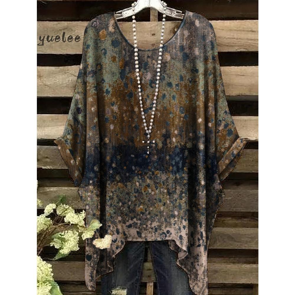 Damenbekleidung Bohemian Floral Tunika Übergröße Damen Bohemian Floralprint Tunika T-Shirt Kurzarm O-Ausschnitt Freizeitkleidung
