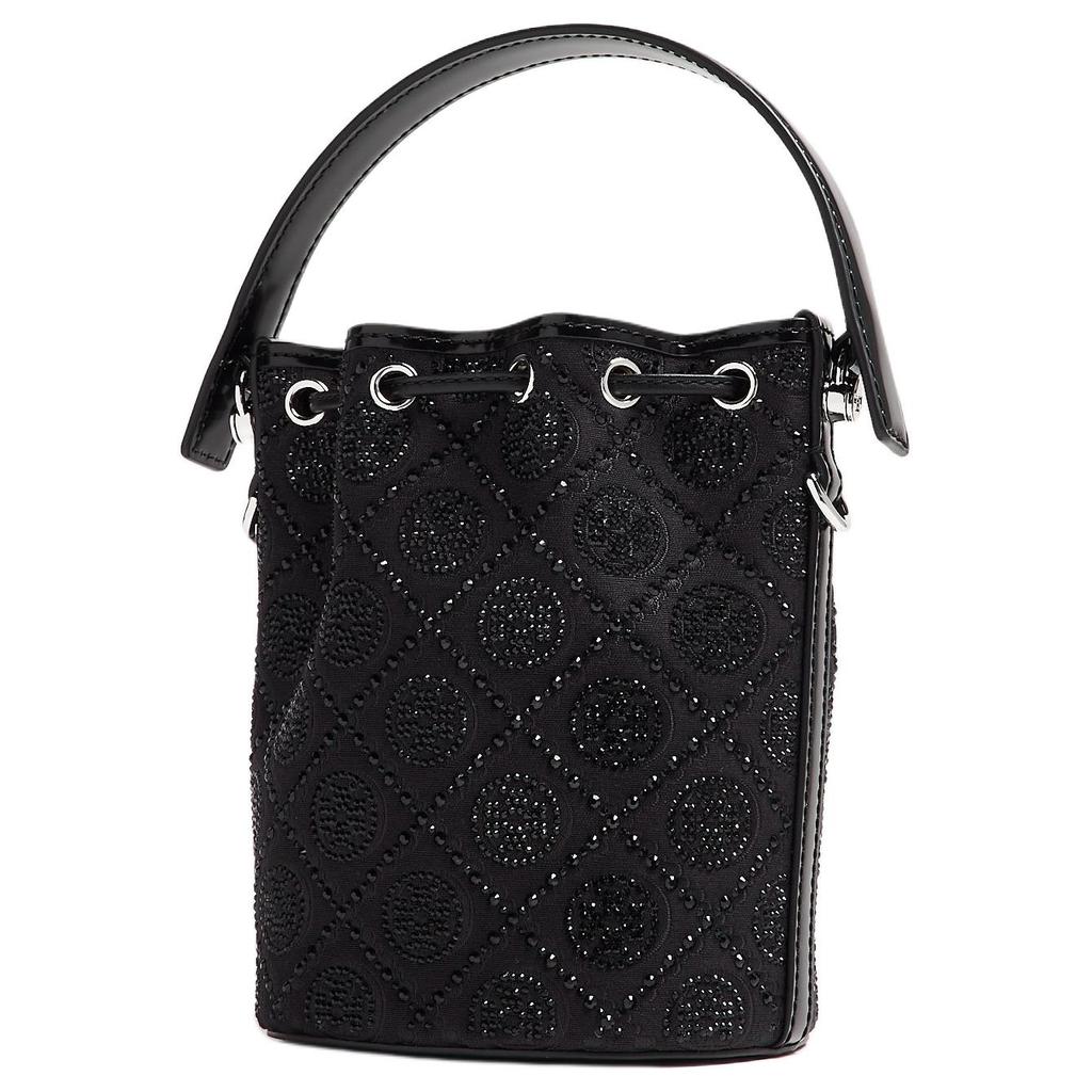 Tory Burch T Monogram Brand Logo Drawstring Closure Cotton Bucket Bag Mini Women bags Black 162810-001