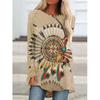 Western Aztec Ethnic 3D Print Langermede T-skjorter Bohemian Women Vintage Fashion T-skjorte Oversized Streetwear T-skjorter for kvinner Topper