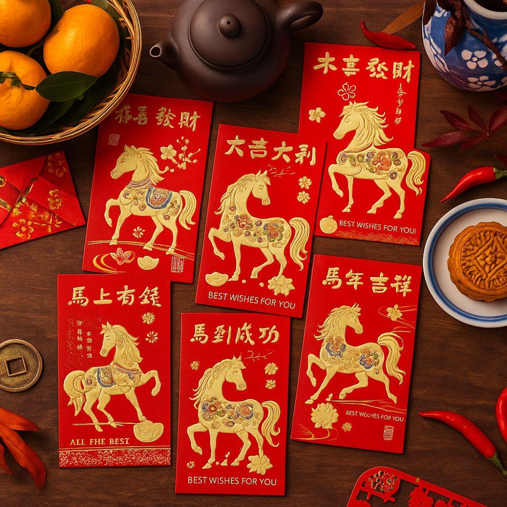 6pcs Paper 2026 New Year Red Envelope Gold Stamping Money Packets  Lunar New Year