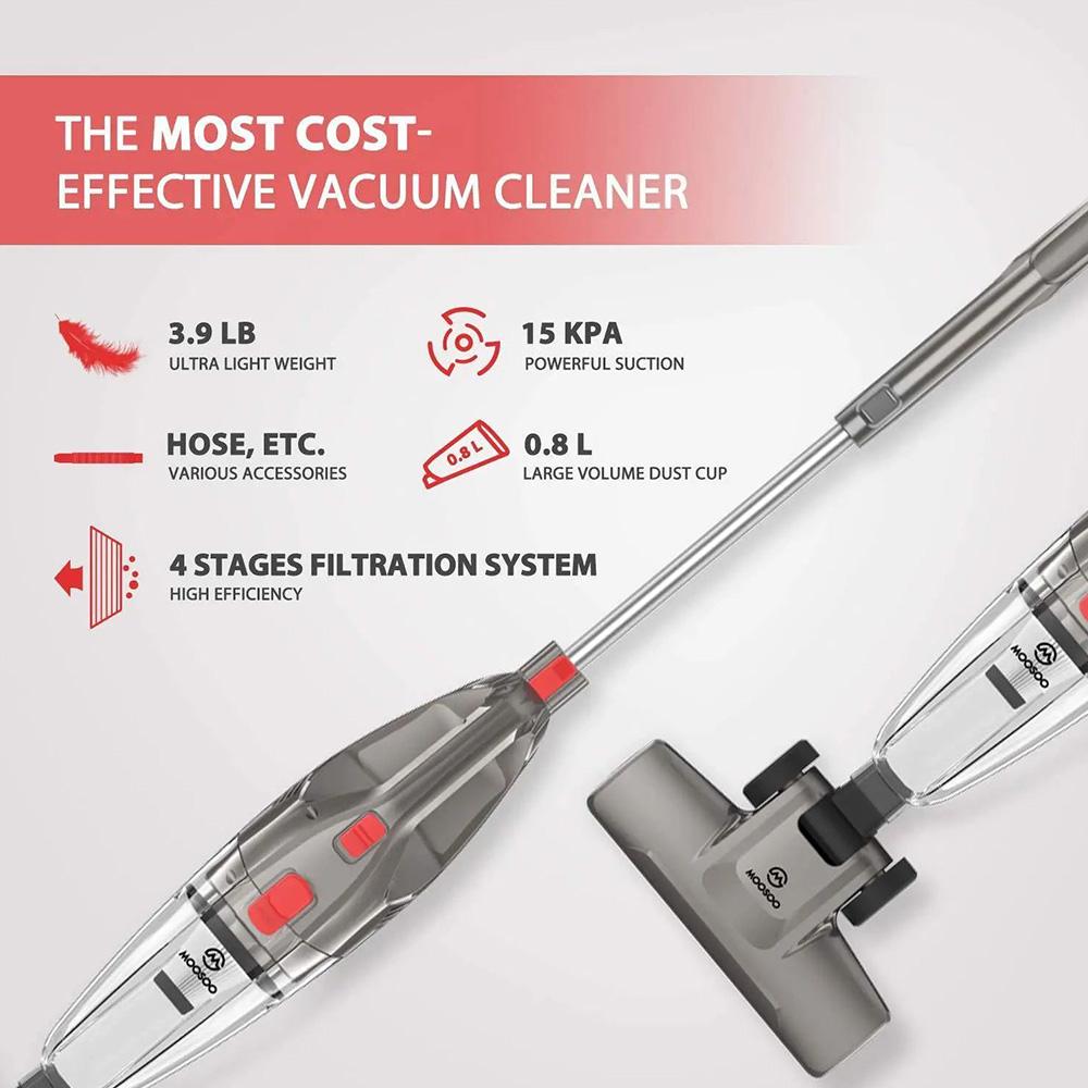 MOOSOO LT450 4-in-1 Corded Stick Vacuum Cleaner, 15kPa Powerful Suction, 0.8L Dust Cup, 4 Stages Filtration, Self-standing