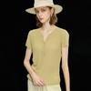Women's Tencel Linen Blend French Half-Open Collar Knitted T-Shirt