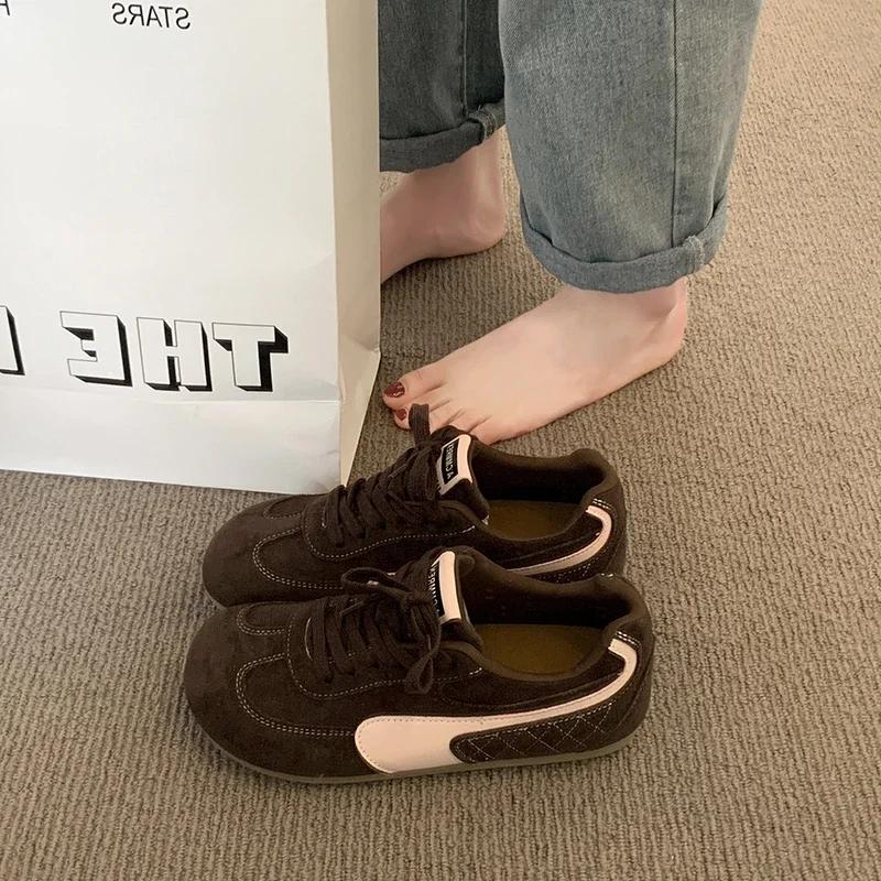 

Women s round toe platform shoes satin material casual vulcanized shoes 2025 new style non-rubbing sports shoes 35 коричневий