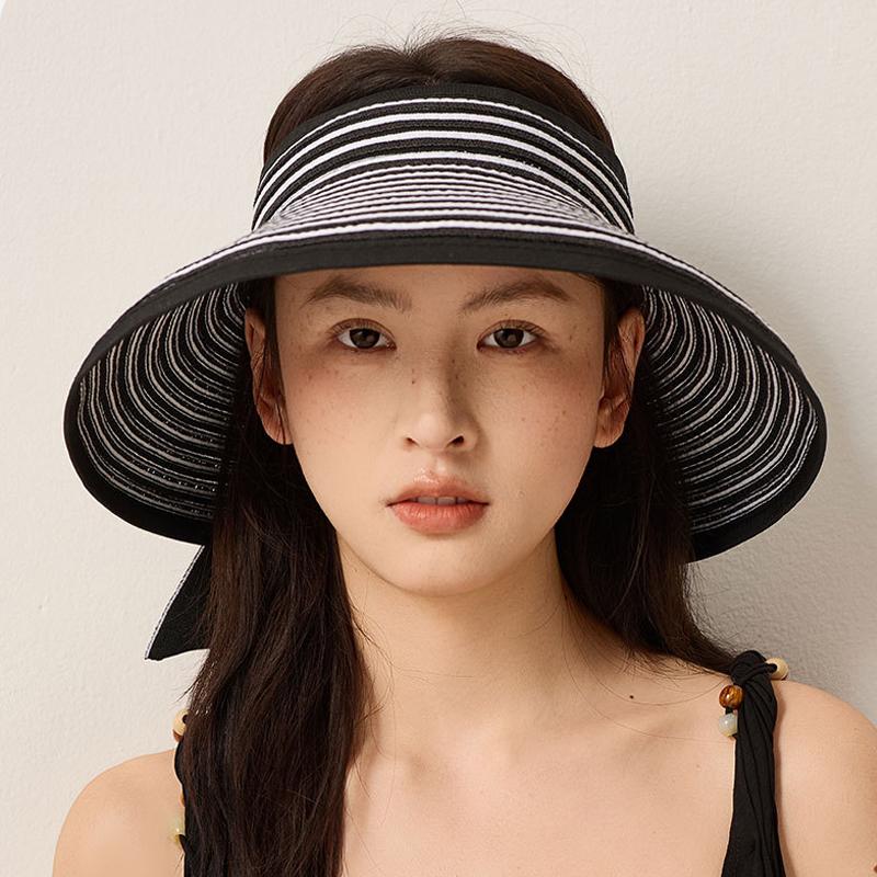 Striped Empty Top Hat Women's Summer Breathable Sun Protection Sun Hat Outdoor Foldable Sun Hat
