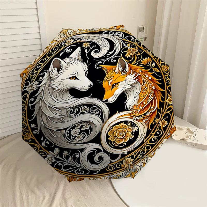 

1PC Wolf Fox Automatic Open/Close Umbrella with Windproof, 8-Rib Sturdy Canopy, Durable Ribs, Fashionable Design,1255a