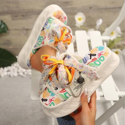 Women's Graffiti Platform Slide Sandals, Casual Open Toe Spring Shoes