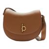 Tan Pebbled Leather TB Monogram Saddle Crossbody Bag With Gold Hardware For Daily Use