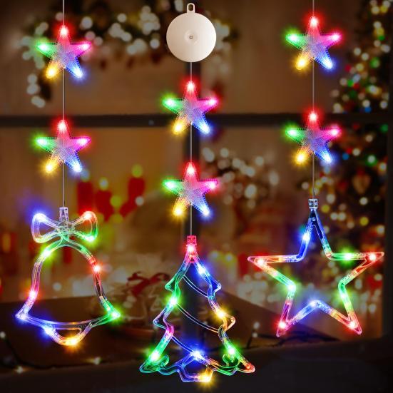 3Pcs LED Christmas Window Lights Silhouette Tree Decoration with Suction Cups Battery Powered Decorative Lights for Glass Wall