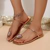 Mode Damen Sommer Flache Strass Blume Strand Hausschuhe Bequeme Zehensteg Damen Flache Strandsandalen Lässige Damen Flip Flops
