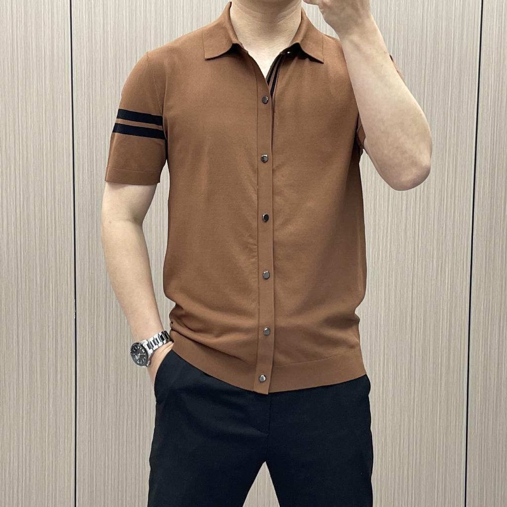 Summer Trend Light Business Fashion Men's Short-sleeved Lapel T-shirt Thin Knitted Polo Shirt Yilite Is Cool and Breathable