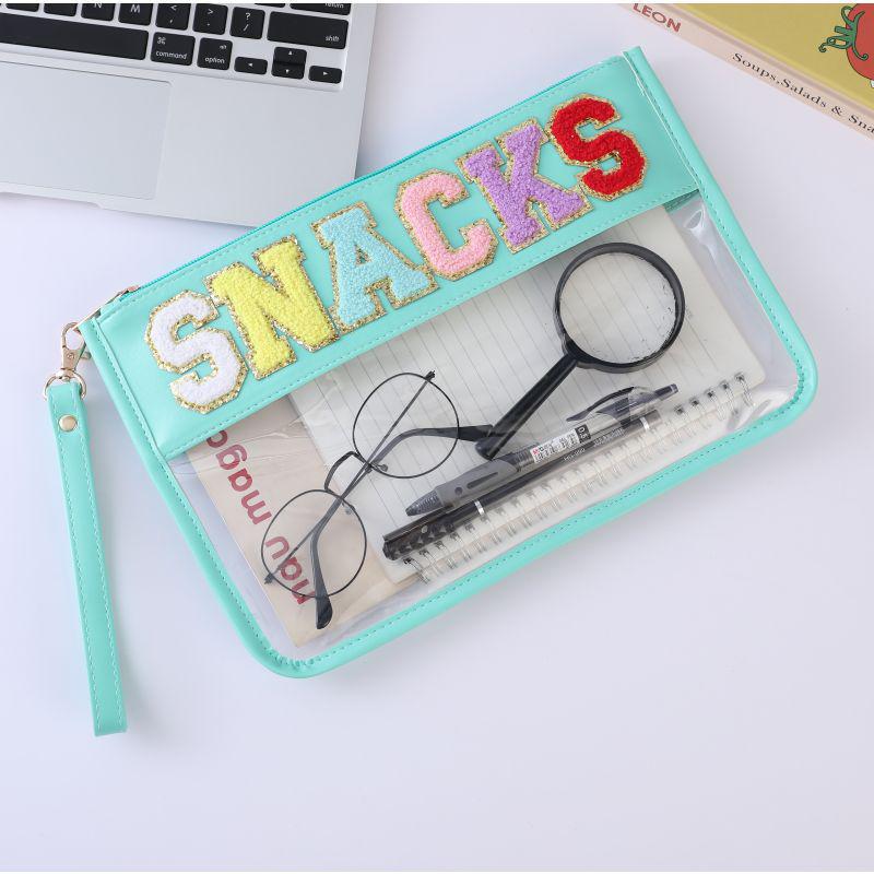 Waterproof PVC Makeup Bag with Embroidered Letter Patch - Large Capacity, Multi-functional for Toiletries & Coin Storage