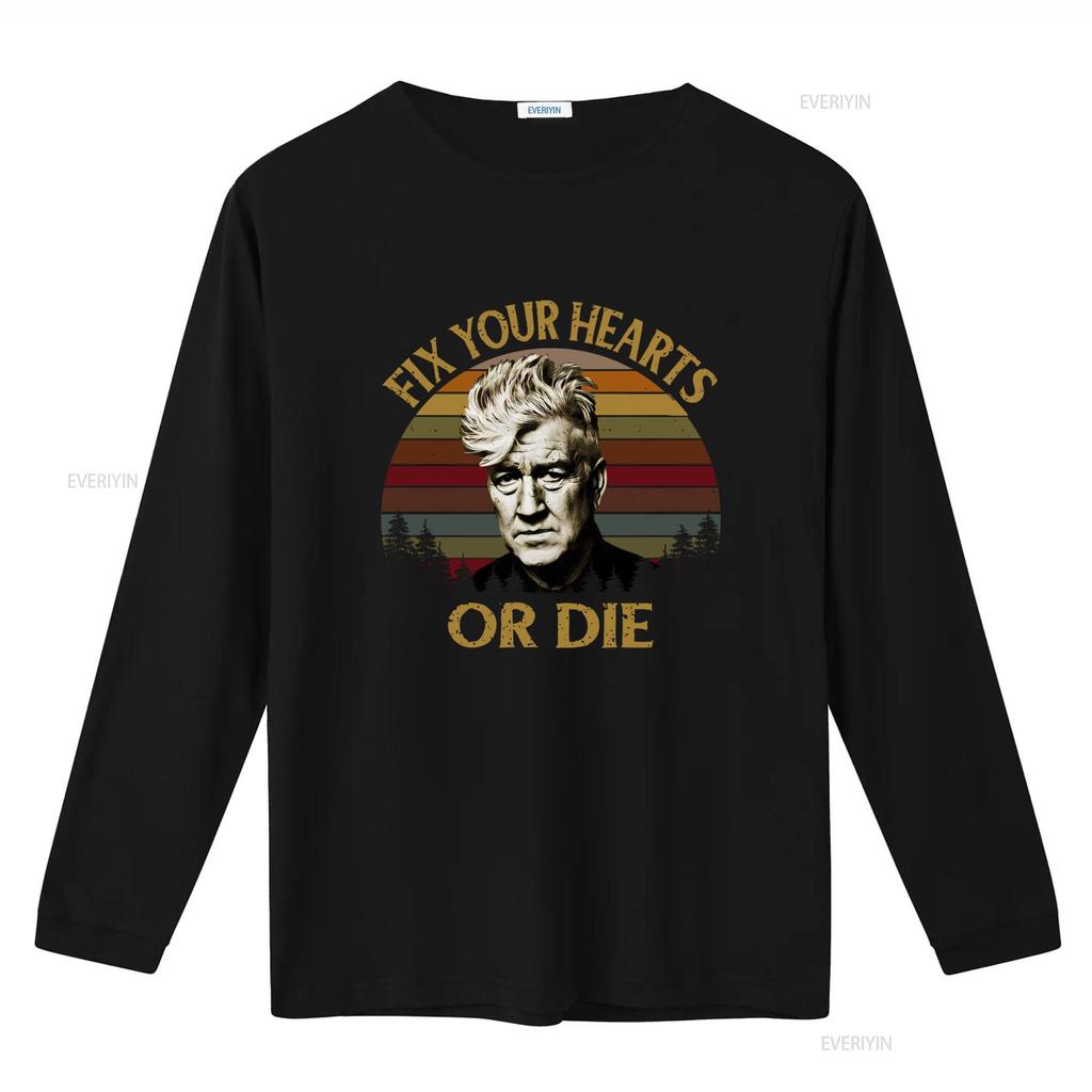 Retro David Lynch Fix Your Hearts Or Die Vintage T Shirt for Twin Peaks Fans vintage Washed homme Breathable